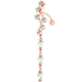 Detail of rose gold belly button ring with sparkling marquise cut cubic zirconia pendants - Tassel Marquise Style (2312) / Rose Gold