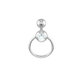 Détail d'un piercing de langue en acier avec un zircon brillant et un anneau suspendu - Anneau / Acier