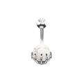 Primer plano de piercing de ombligo punk con garra de hueso plateada y piedra blanca - Turquesa Blanca Plateada