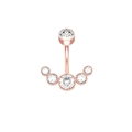 Macro shot of rose gold navel ring featuring six sparkling round-cut crystals - Rose Gold/White Zirconia