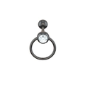 Détail du piercing de langue en acier noir avec pierre de zircone claire et petit anneau - Anneau / Noir