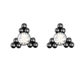 Macro shot of black coated metal ear studs with centered sparkling clear zircon stones - Triangle Bead Style (Style 8) / Black