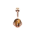 Piercing de ombligo en oro rosa con mano de hueso sujetando piedra ojo de tigre - Ojo de Tigre Oro Rosa