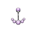 Polished black stainless steel belly ring featuring five radiant purple crystals - Black/Purple Zirconia