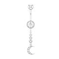 Detail macro of silver belly button ring with zircon encrusted stars and crescent moon pendant - Steel Color Star & Moon