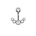 Macro view of black surgical steel belly ring with six sparkling clear cubic zirconia stones - Black With White Rhinestones