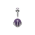 Piercing de ombligo gótico de plata con piedra violeta sostenida por una mano de esqueleto - Amatista Plateada