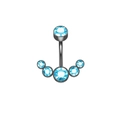 Black stainless steel belly ring with six sparkling light blue crystals in fan shape - Black Lake Blue Zirconia