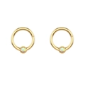 Macro view of gold stainless steel nose rings with iridescent white opal stone inlay - Opal Gold