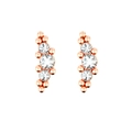 Close-up of rose gold stud earrings with three graduated clear crystals and tiny metal beads - Gradient Arc Style (Style 3) / Rose Gold