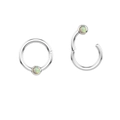 Detail of silver stainless steel hinged hoop ring with fire opal stone in open and closed views - Opal Steel Color