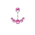 Detail view of the polished stainless steel belly ring with sparkling pink crystals - Stainless Steel Silver Color Pink Zirconia
