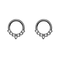 Close-up of black hinged clicker ring with seven sparkling white zircons on white background - Marquise Zircon Black
