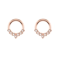 Close-up of rose gold hinged hoops featuring seven sparkling inlaid zircon stones - Marquise Zircon Rose Gold