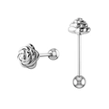 Vue détaillée de piercings de langue en acier inoxydable rose avec fermoir à vis sphérique - Rose / Acier