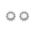 Close-up of sparkling round zircon stud earrings with beaded silver metal borders - Sun Flower Style (Style 7) / Silver