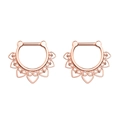 Detail of rose gold septum clickers with hollow heart patterns and bohemian engraving - Heart Rose Gold