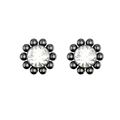 Detailed close-up of floral piercing studs with black metal beads and central crystal - Sun Flower Style (Style 7) / Black