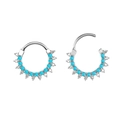 Detail of silver stainless steel hoop earrings with turquoise and zircon stones - Blue Turquoise Steel