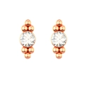Detail of rose gold stud earrings featuring round cubic zirconia and symmetric metal beads - Tower Bead Style (Style 1) / Rose Gold