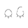 Polished stainless steel hinged clicker rings with triple cone spikes in punk style - Spike Steel Color