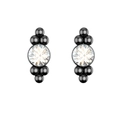 Detail view of black plated stud earrings with clear round zirconia and metal beads - Tower Bead Style (Style 1) / Black