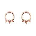 Close-up of rose gold hinged hoops with triple cone spikes for piercings - Rose Gold