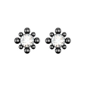 Detailed view of stud earrings featuring clear zircon stone surrounded by black metal beads - Starburst Flower Style (Style 2) / Black