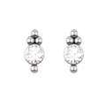 Macro shot of a geometric silver stud earring with a round Czech crystal and ball accents - Geometric Rhinestone Style (Style 4) / Silver