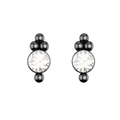 Detail of black PVD piercing earrings with clear cubic zirconia stones on white background - Geometric Rhinestone Style (Style 4) / Black