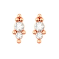 Macro view of vertical double round Czech stones on rose gold stud earrings - Double Stone Vertical Style (Style 6) / Rose Gold