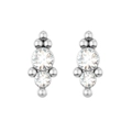 Detail of silver piercing studs with dual stacked cubic zirconia and metal bead accents - Double Stone Vertical Style (Style 6) / Silver