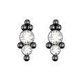 Detailed view of gunmetal earrings with sparkling round crystals and geometric bead accents - Double Stone Vertical Style (Style 6) / Black