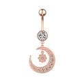 Rose gold moon and star navel ring with sparkling cubic zirconia on white background - Rose Gold