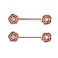 Rose gold flower nipple bar rings with zircon stones in polished stainless steel - Rose Gold