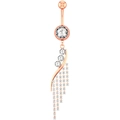 Rose gold navel ring with large round zircon and sparkling tassel fringes style - Luxury Tassel Style (2321) / Rose Gold