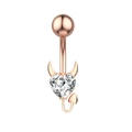 Rose gold devil heart belly button ring with large clear zircon and demon horn detail - Rose Gold (2661)