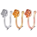 Detailed view of U-shaped non-piercing rose nose clips in silver, gold, and rose gold - Gold / Rose Style (2556)