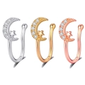 Lot de trois faux piercings de nez en forme de lune et étoile en argent, or et or rose - Or / Style Étoile Lune Zircon (2557)