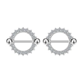 Detail of silver nipple shield piercings with micro-pave cubic zirconia on white background - Circle Full Zirconia / Silver Rhinestone Circle