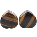 Pair of heart-shaped ear plugs made of natural tiger eye stone with golden brown stripes - 6mm Tiger's Eye
