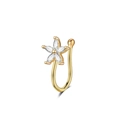 Detail of a gold flower non-pierced nose ring featuring sparkling marquise cut crystals - 5-Petal Marquise Flower (2725) / Gold