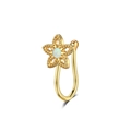 Detail of gold floral non-pierced nose clip with white gemstone and bead texture - Opal Stone Flower (2726) / Gold