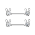 Silver rabbit-shaped nipple rings with sparkling cubic zirconia stars on a white background - Rabbit Style (2708) / Silver