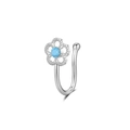 Silver non-pierced nose clip with a light blue flower design on white background - Blue Stone 5-Petal Flower (2727) / Silver