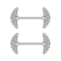 Detailed view of silver stainless steel nipple rings with crescent zircon inlay - Beaded Moon Style (2709) / Silver