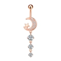 Rose gold moon and star belly button ring with cascading clear cubic zirconia stones - Moon Star Style (2754) / Rose Gold