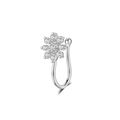 Detail view of U-shaped silver faux nose ring with a 9-stone zircon flower cluster design - 9-Stone Pave Flower (2728) / Silver