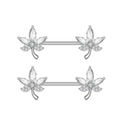 Sparkling maple leaf nipple rings set with marquise zircons in polished surgical steel - Maple Leaf Style (2710) / Silver