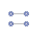 Macro detail of silver nipple rings with blue and white enamel daisy flower ornaments - Blue Daisy Style (2799 Blue) / Blue